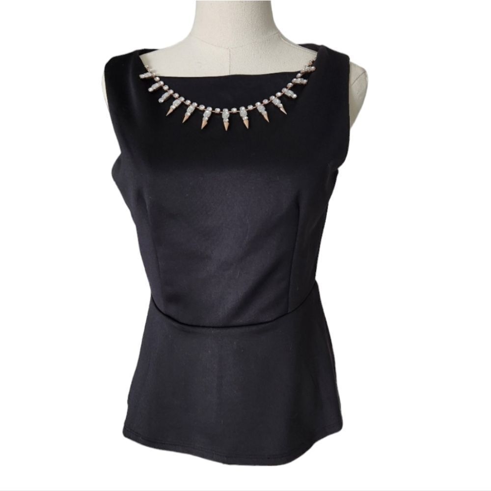 Bisou Bisou Black sleeveless top with removable rhinestone necklace - Size Small